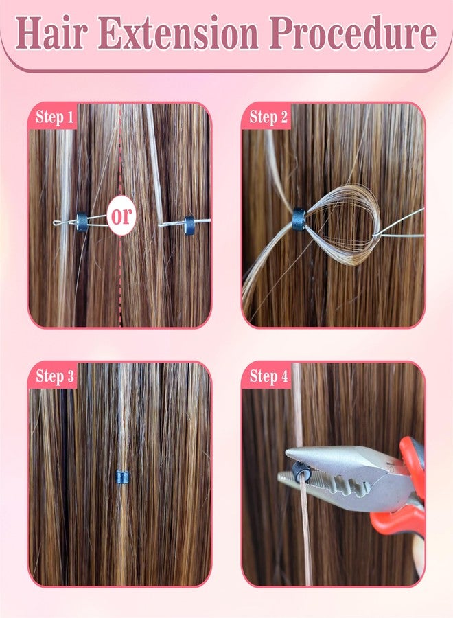 FEXICHUJI Hair Extension Microlink Tool Kit, 1000 Silicone Nano Microbeads, 1 Plier, 1 Pulling Loop Threader, 1 Crochet Hook, 4 Hair Clips, Weft Sew in Extension Kit Tools Accessories for Girls - Image 2